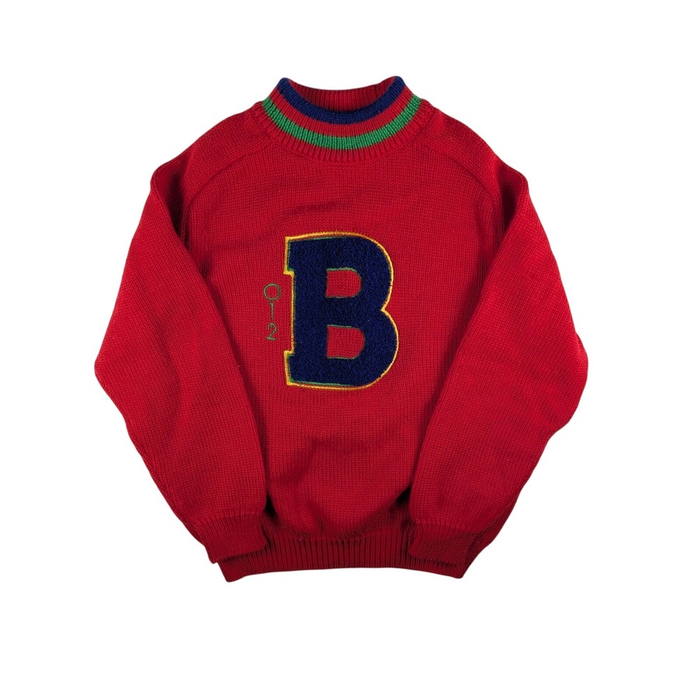 Vintage 012 Benetton Kids Red Wool Blnd Sweater Letter B 7T/8T Made Italy (Read)